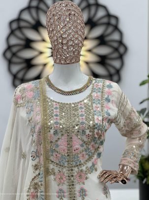 Georgette And Heavy Embroidery Sequence Work Top Bottom And Dupatta Set