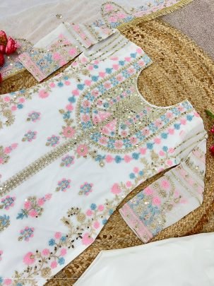 Georgette And Heavy Embroidery Sequence Work Top Bottom And Dupatta Set