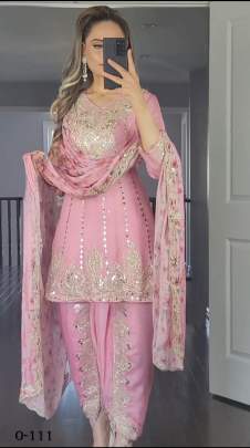 Georgette Baby Pink Dhoti Salwar Suit