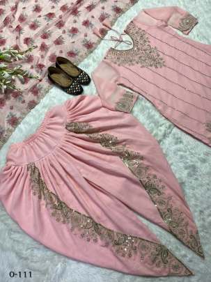 Georgette Baby Pink Dhoti Salwar Suit