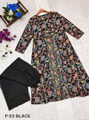 Georgette Black Flower Pattern Indo Western Dress