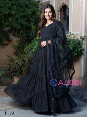 Georgette Black Frills and Sequence Gown With Dupatta