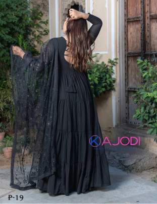Georgette Black Frills and Sequence Gown With Dupatta