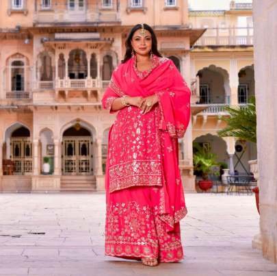 Georgette Fabric 5mm Sequence Work Palazzo Suit