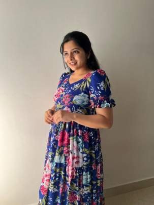 Georgette Flower Printed Frill Maxi Dress