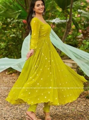 Georgette Neon Lime Anarkali Suit with Dupatta Set