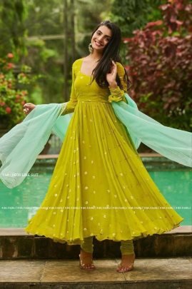 Georgette Neon Lime Anarkali Suit with Dupatta Set