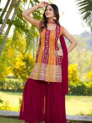 Georgette Silk Sequence Embroidery Work Sharara Suit