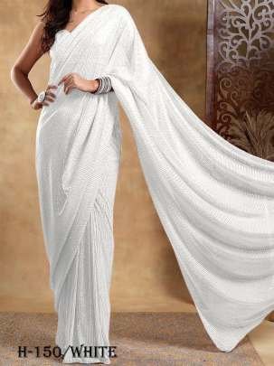 Georgette White Saree With Sequins Work Blouse