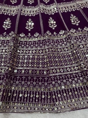 Georgette Wine Heavy Lehenga Set With Sequence Work
