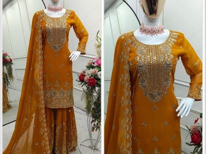 Georgette With Sequence Touch Beautiful Mustard Yellow Sharara Suit