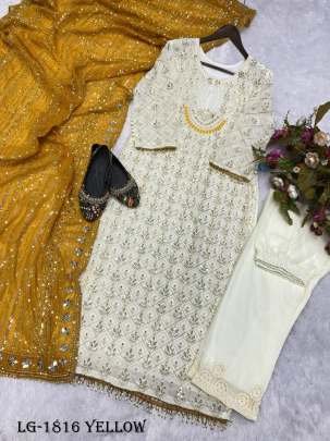 Georgette Yellow Embroidery Kurti  With  Heavy Dupatta