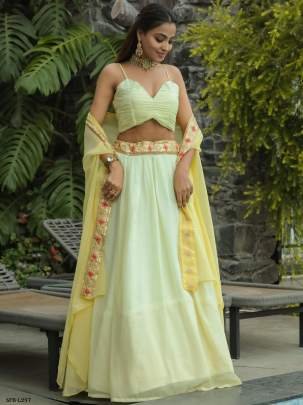 Georgette Yellow Thread And Dori Work Lehenga Choli