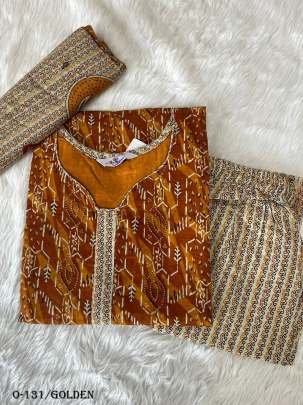 Golden Kurti Pant Set With Dupatta