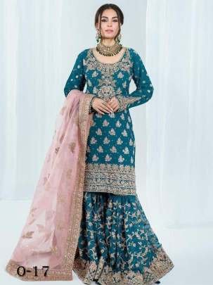 Good Quality Chinon Blue Sharara Suit With Georgette Dupatta