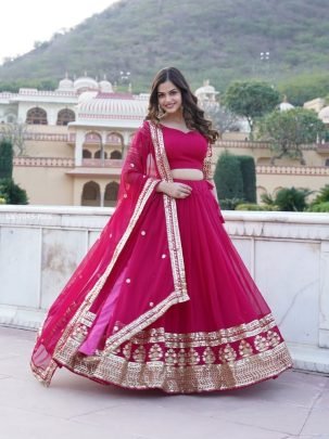 Gorgeous Georgette Flared Pink Lehenga with Sequins and embroidered Work