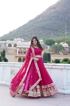 Gorgeous Georgette Flared Pink Lehenga with Sequins and embroidered Work