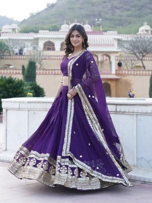 Gorgeous Georgette Flared Purple Lehenga with Sequins and embroidered Work