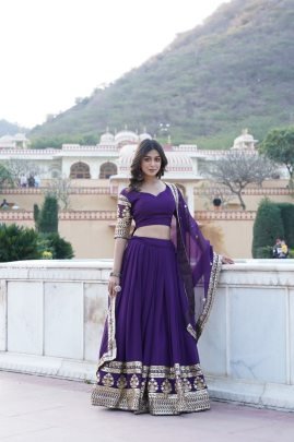 Gorgeous Georgette Flared Purple Lehenga with Sequins and embroidered Work