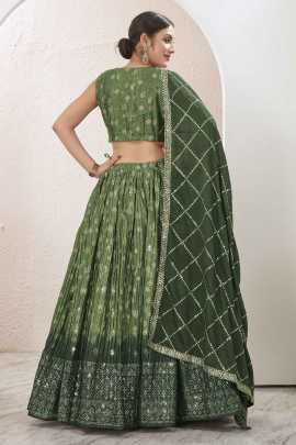 Gorgeous Green Mukaish Work Digital Printed Lehenga Choli