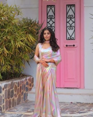 Gorgeous Rainbow Colour Party Wear Saree