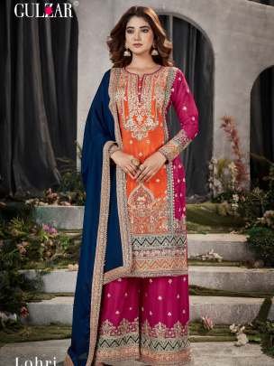 Grand Luxury Look Embroidered Chinon Pakistani Palazo Suits