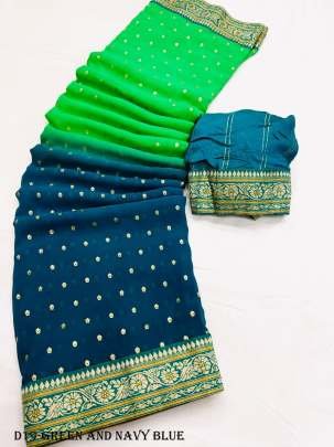 Green and Navy Blue Color Heavy Georgette Saree With foil print