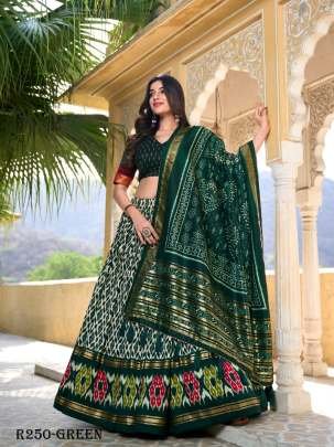 Green Beautiful Ikkat Printed Tussar Silk Lehenga Choli With Foil Work