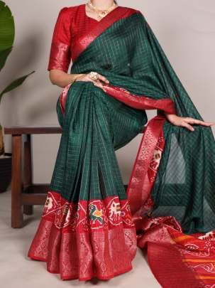 Green Colour Weaving Work Border Tussar Chex Saree