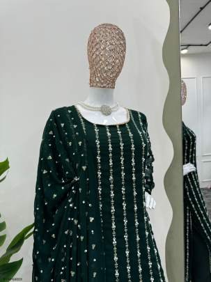 Green Designer Foux Georgette Suits With Rivet Moti Work or Thread Work