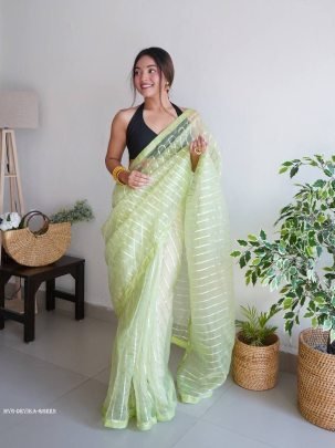 Green Devika Gota work Pure Organza Saree