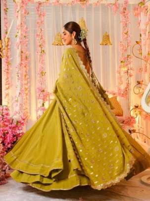 Green Elegance Chinnon Silk Anarkali Gown