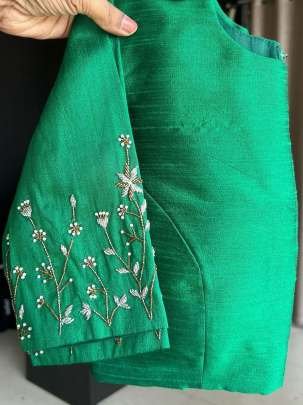 Green Elzara Silk Ready Made Blouse