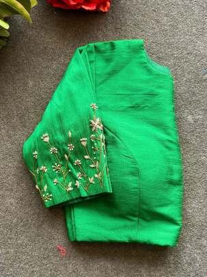 Green Elzara Silk Ready Made Blouse