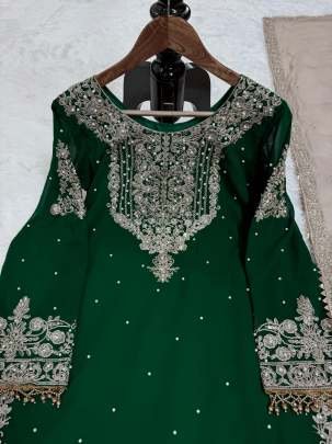 Green Exclusive Heavy Work Faux Georgette Pakistani Sharara Suits