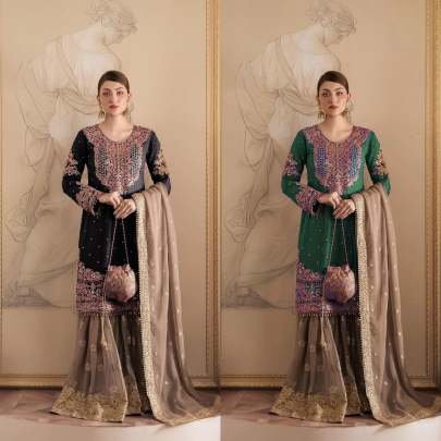 Green Exclusive Heavy Work Faux Georgette Pakistani Sharara Suits