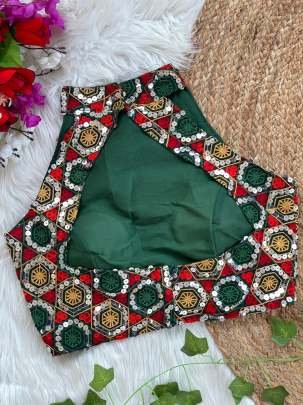 Green Halter Collar Neck Navratri ReadyMade Blouse