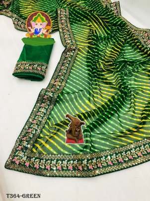 Green Mono Banglori Leheriya Saree