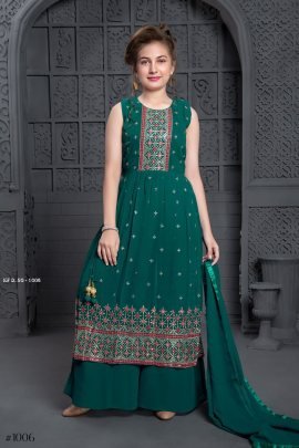 Green Nayra Cut Styles Dress for Kids Girls