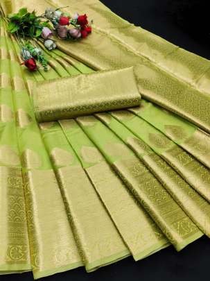 Greenyellow Color Soft Organza Silk Saree