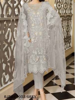 Grey Embroidery Work Faux Georgette Pakistani Suit