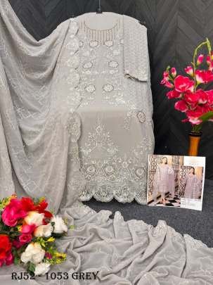 Grey Embroidery Work Faux Georgette Pakistani Suit