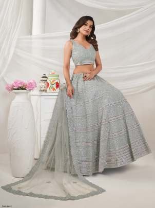 Grey Soft Net Embroidery Work Lehenga Choli