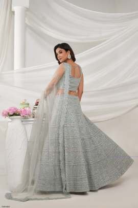 Grey Soft Net Embroidery Work Lehenga Choli