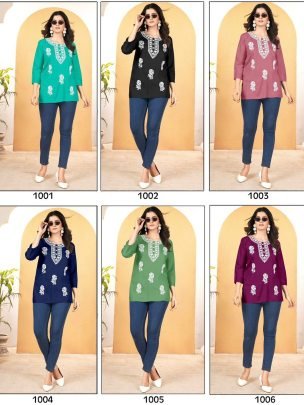 Gulab Rayon Chikan Work Tunic Tops