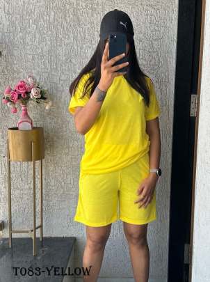 Women Night Wear Yellow Short Co Ord Set
