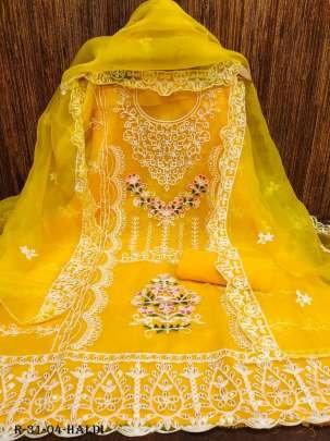 Haldi Organza Silk Dress Material