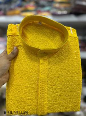 Haldi Special Rayon Chikan Work Yellow Kurta With Pyjama