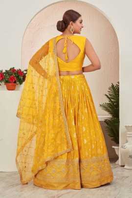 Haldi Special Yellow Dola Silk Embroidered Lehenga Choli