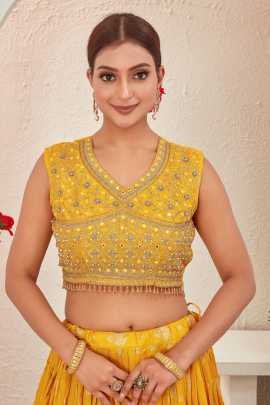 Haldi Special Yellow Dola Silk Embroidered Lehenga Choli